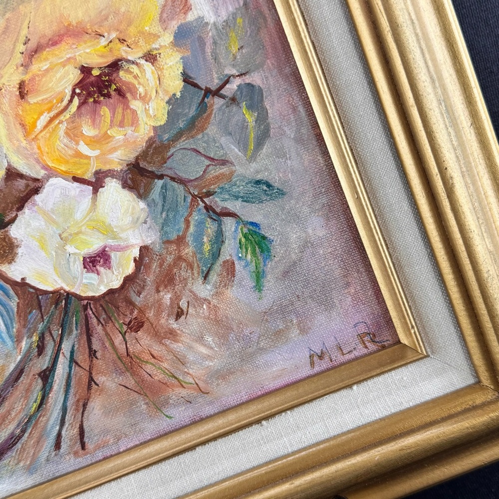 Original Floral Oil Painting Framed 17x13 Artist Unknown - Picture 3 of 6